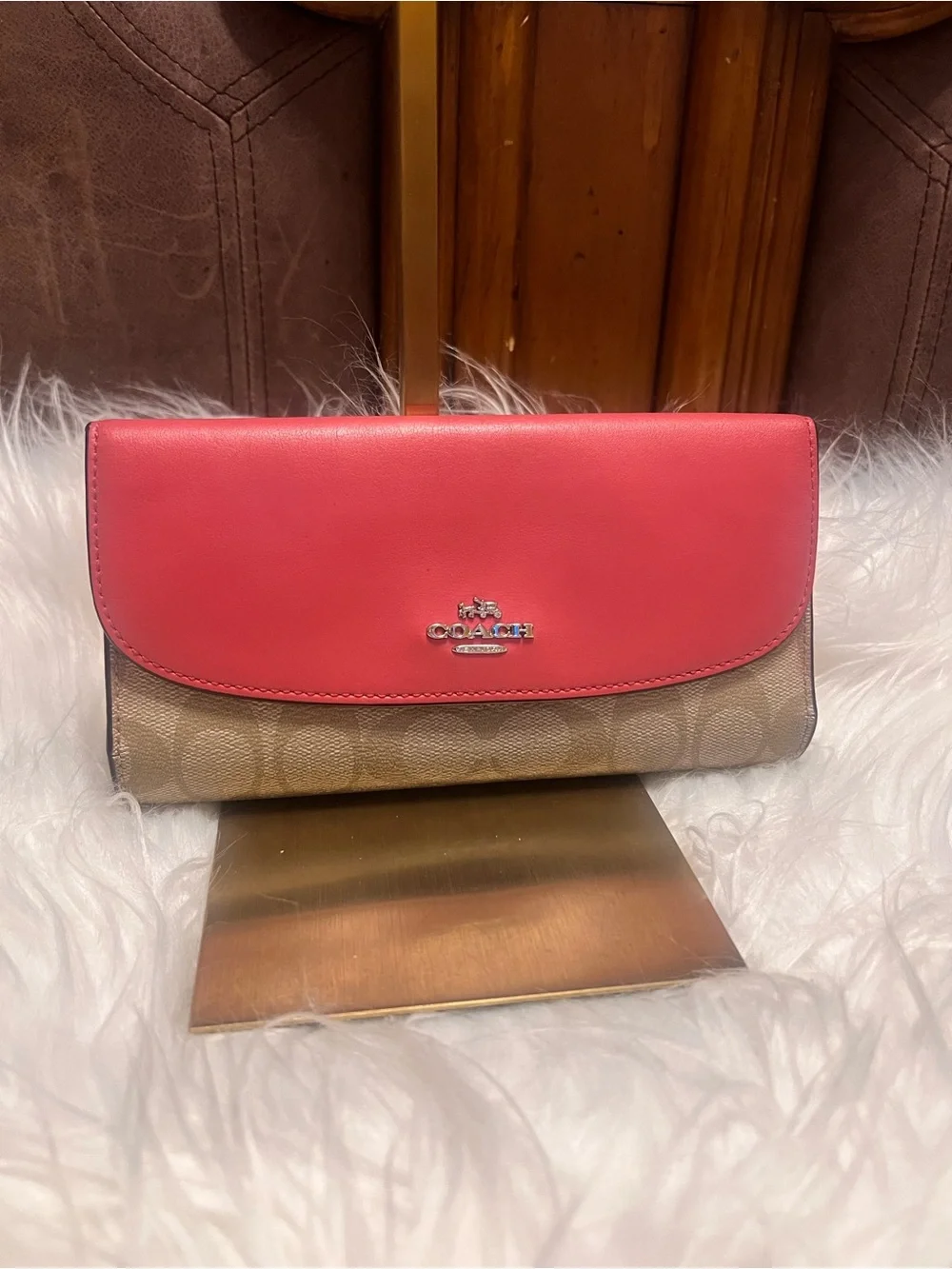 Coach Coral Leather Flap Signature leather  Wallet